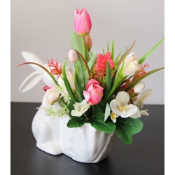 STROIK WIOSNA Ceramiczny BIAŁY ZAJĄC z kwiatami odc. RÓŻ BIEL